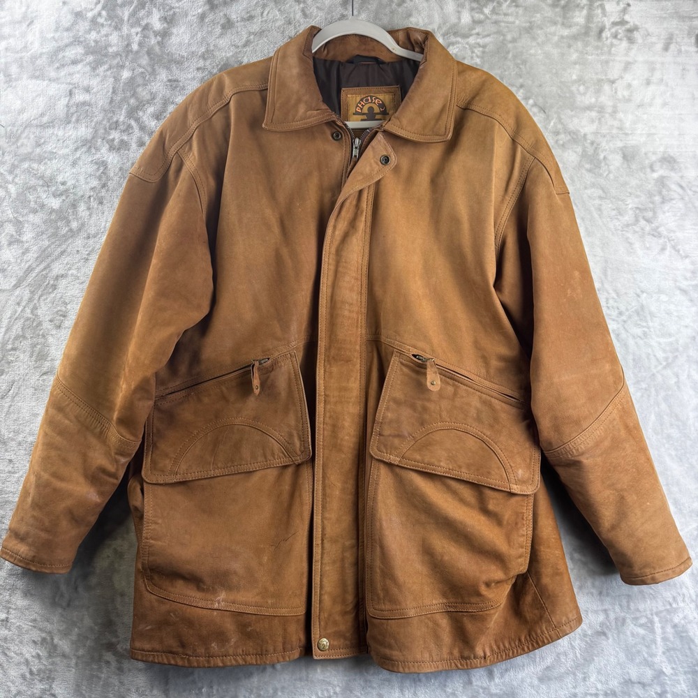 Phase 2 Leather Jacket Mens Medium Tan Vintage Multi Pocket Barn Coat (I)